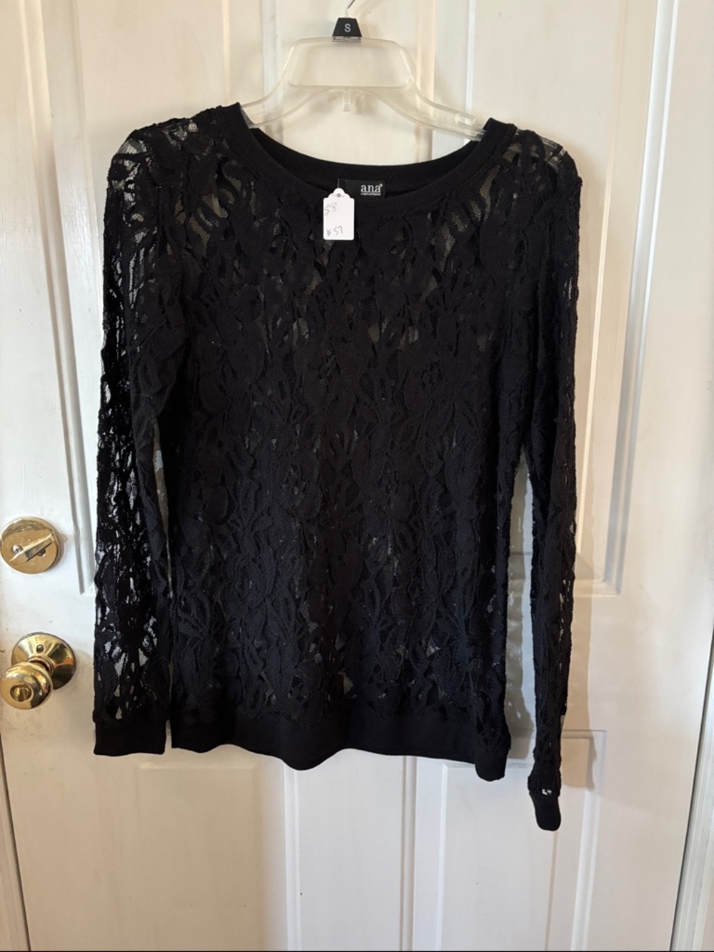 a.n.a Black Lace Long Sleeve Crew Neck Top